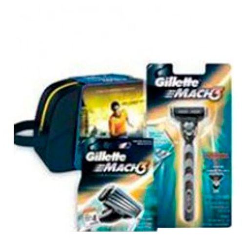 Kit Gillette Aparelho Mach 3 + Carga 4 Unidades Grátis Necessaire Kit Gillette Aparelho Mach 3 + Carga 4 Unidades Grátis Necessaire