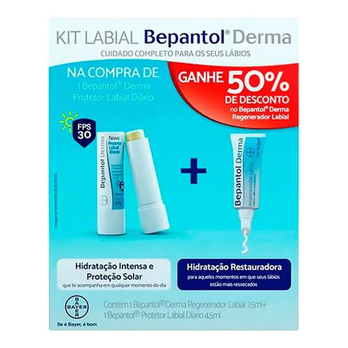 Kit Bepantol Derma Lipstick Regenerador Labial 7,5ml + Protetor Labial Diário FPS 30 4,5ml Kit Bepantol Derma Lipstick Regenerador Labial 7,5ml + Protetor Labial Diário FPS 30 4,5ml