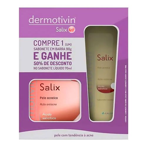Kit Dermotivin Salix Sabonete em Barra 90g + Sabonete Líquido 70ml Kit Dermotivin Salix Sabonete em Barra 90g + Sabonete Líquido 70ml