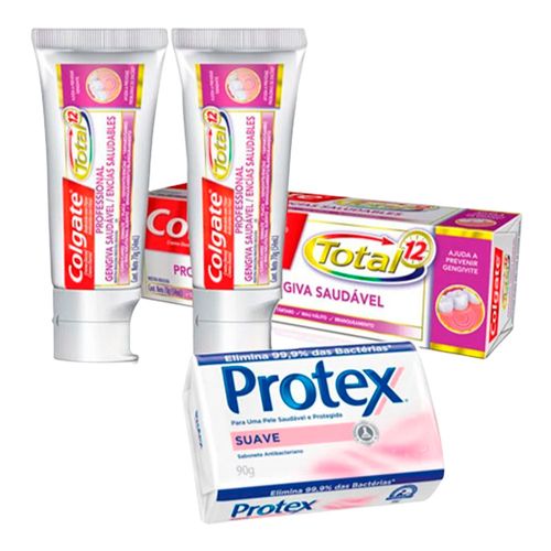 Creme Dental Colgate Total 12 Professional Gum 70g c/2 unidades Grátis Sabonete Protex