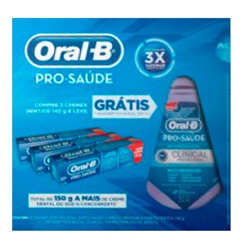 Creme Dental Oral-B Pró Saúde 140g c/3- Grátis Antisséptico Bucal 250ml