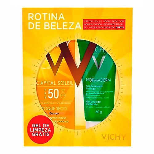 Kit Vichy Capital Soleil Toque Seco com Cor FPS50 50g + Normaderm Gel de Limpeza 60g Kit Vichy Capital Soleil Toque Seco com Cor FPS50 50g + Normaderm Gel de Limpeza 60g