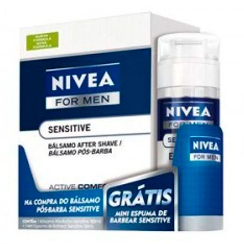 Kit Nivea Men Sensitive Espuma de Barbear 200ml + Bálsamo 100ml + Desodorante 150ml + Necessaire Kit Nivea Men Sensitive Espuma de Barbear 200ml + Bálsamo 100ml + Desodorante 150ml + Necessaire