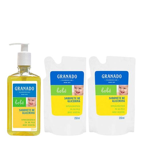 Kit Sabonete Líquido Granado Bebê Glicerina 250ml + Refil 2 Unidades