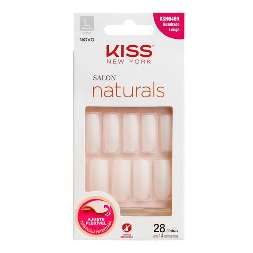 Unhas Postiças Kiss New York Salon Naturals Quadrado Longo 28 Unidades