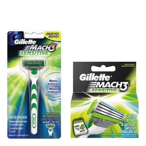 Carga Gillette Mach 3 Sensitive 4 Unidades + Aparelho de Barbear 1 Unidade Carga Gillette Mach 3 Sensitive 4 Unidades + Aparelho de Barbear 1 Unidade