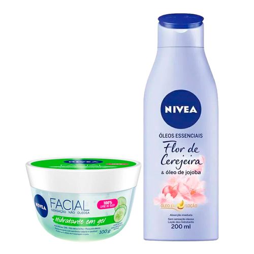 Kit-Hidratante-Facial-em-Gel-Nivea-com-acido-Hialuronico-e-Pepino-100g--Locao-Hidratante-Nivea-Natural-Essencial-Lavanda-200ml