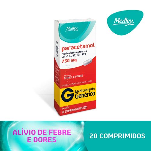 Paracetamol 750mg 20 Comprimidos Genérico Drogarias Pacheco