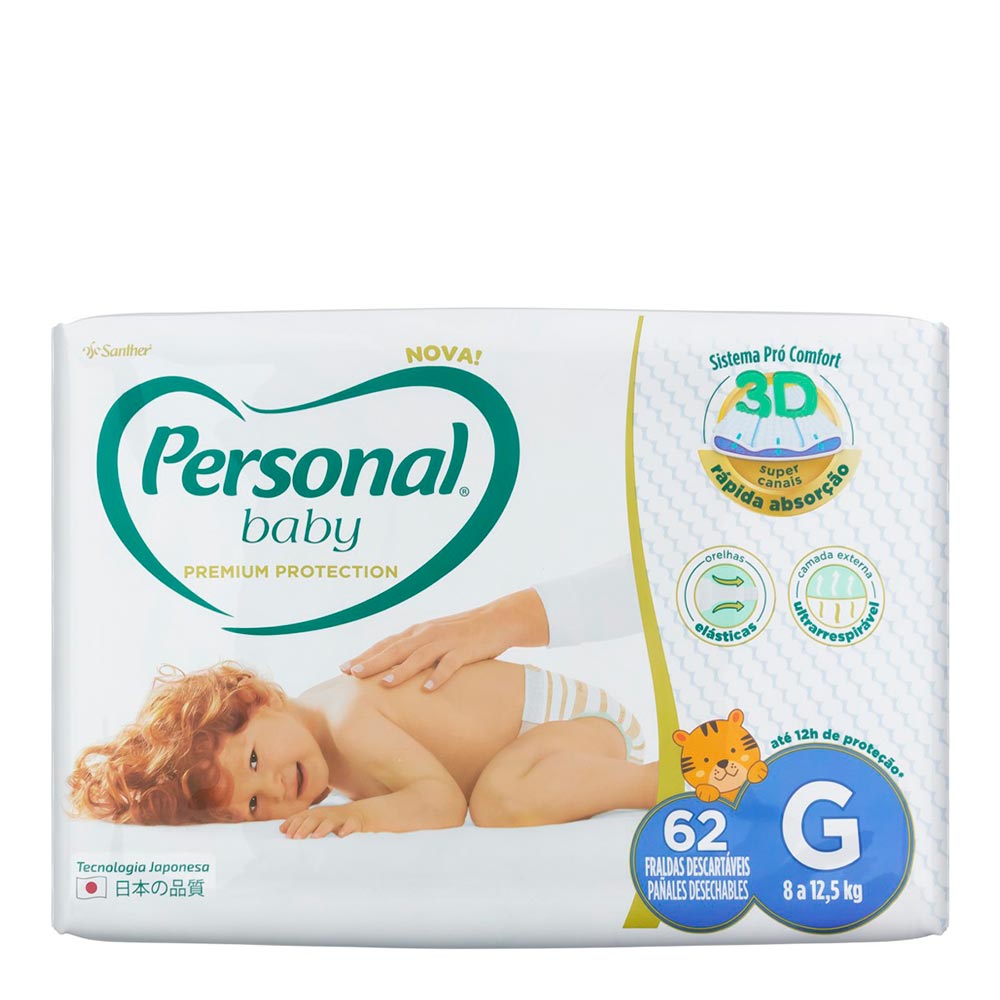 Fralda Personal Baby Premium Protection Tamanho G 62 Unidades