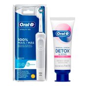 Kit-Escova-Eletrica-Oral-B-Vitality-100-Precision-Clean-220-Volts---Creme-Dental-Oral-B-Gengiva-Detox-Sensitive-Care-102g