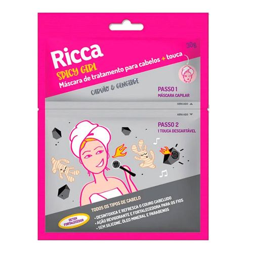 Máscara de Tratamento Capilar Ricca Carvão e Gengibre 30g + Touca 1 Unidade Máscara de Tratamento Capilar Ricca Carvão e Gengibre 30g + Touca 1 Unidade