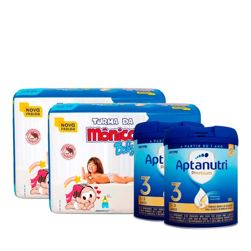 Kit-Aptanutri-Premium-Formula-Infantil-3-800g-2-unidades---Fralda-DescartAvel-Turma-da-Monica-Baby-XG-84-Unidades