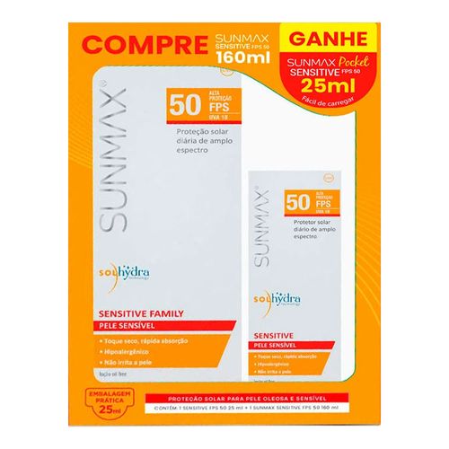Kit Protetor Solar Sunmax Sensitive FPS50 60ml + FPS30 160ml Kit Protetor Solar Sunmax Sensitive FPS50 60ml + FPS30 160ml