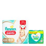 Kit Fralda Pampers Pants Premium Care Top XXG 60 Unidades + Lenços Umedecidos Pampers Aroma de Aloe Vera 192 Unidades